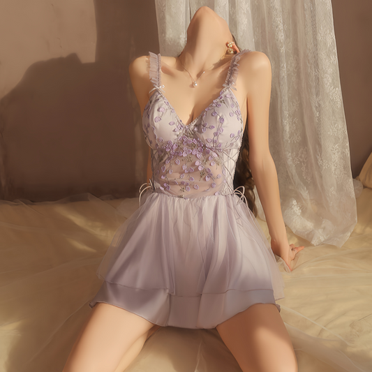 Avelisse Lilac Silken Blossom Lace Corset Babydoll Slip
