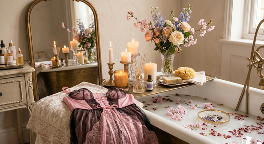 Avelisse Cherry Lingerie Bathing Ritual with Candles, Roses, and Boudoir Aesthetics