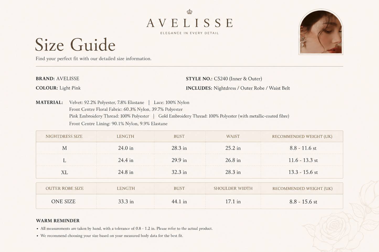 Avelisse Blush Velvet Floral Lace Babydoll Set with Robe