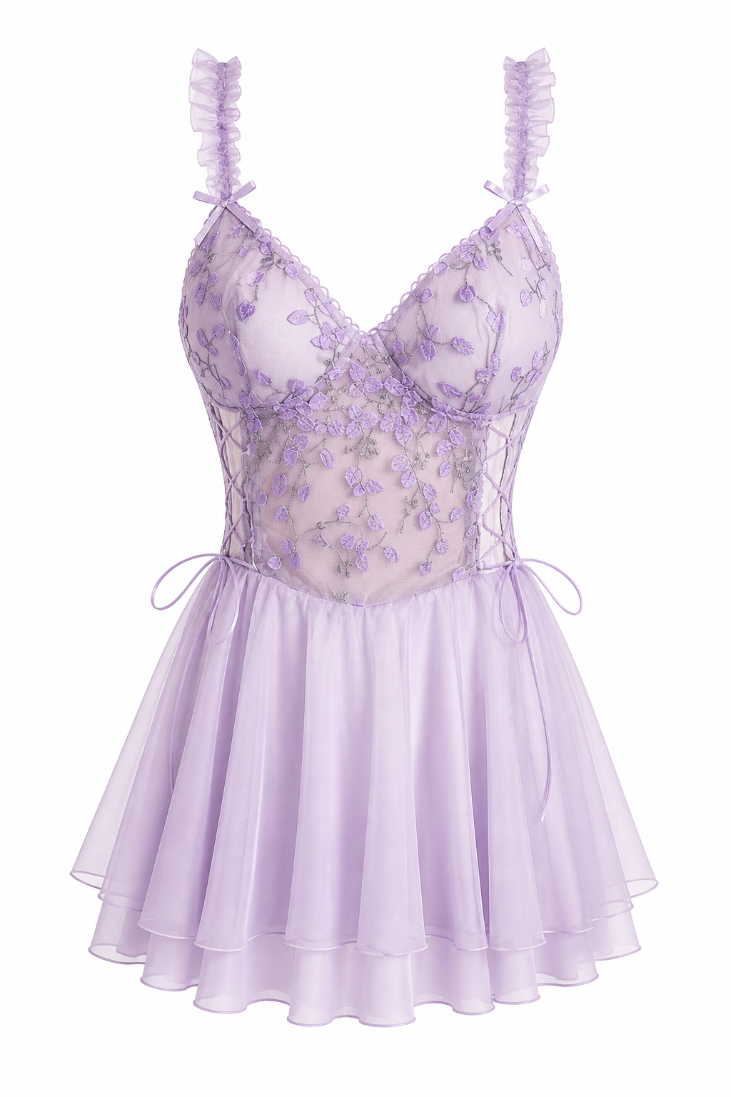 Avelisse Lilac Silken Blossom Lace Corset Babydoll Slip