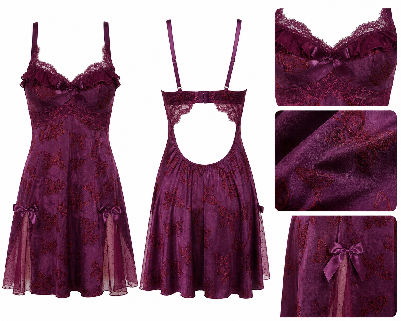 Avelisse Midnight Butterfly Lace Satin Babydoll