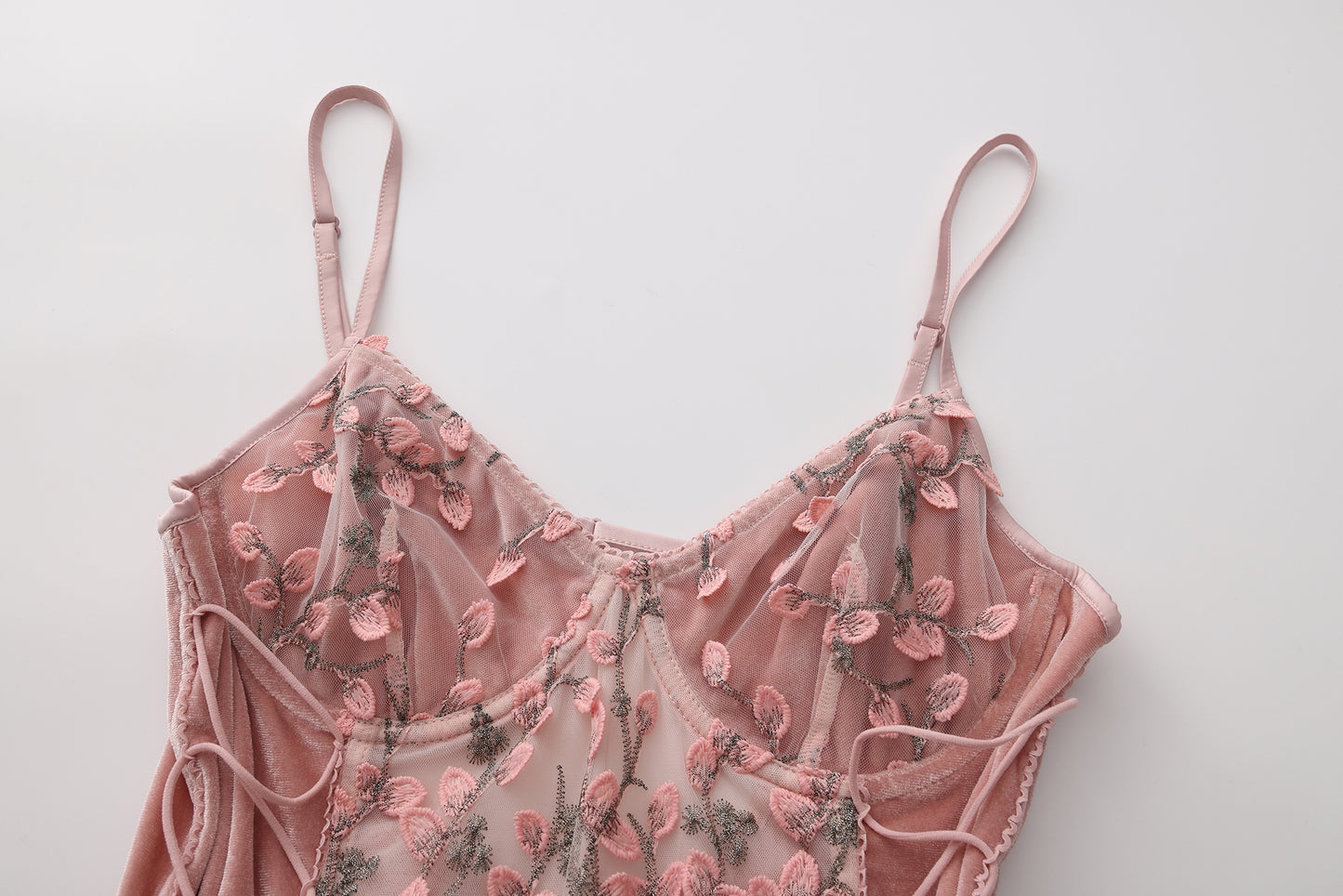 Avelisse Blush Velvet Floral Lace Babydoll Set with Robe