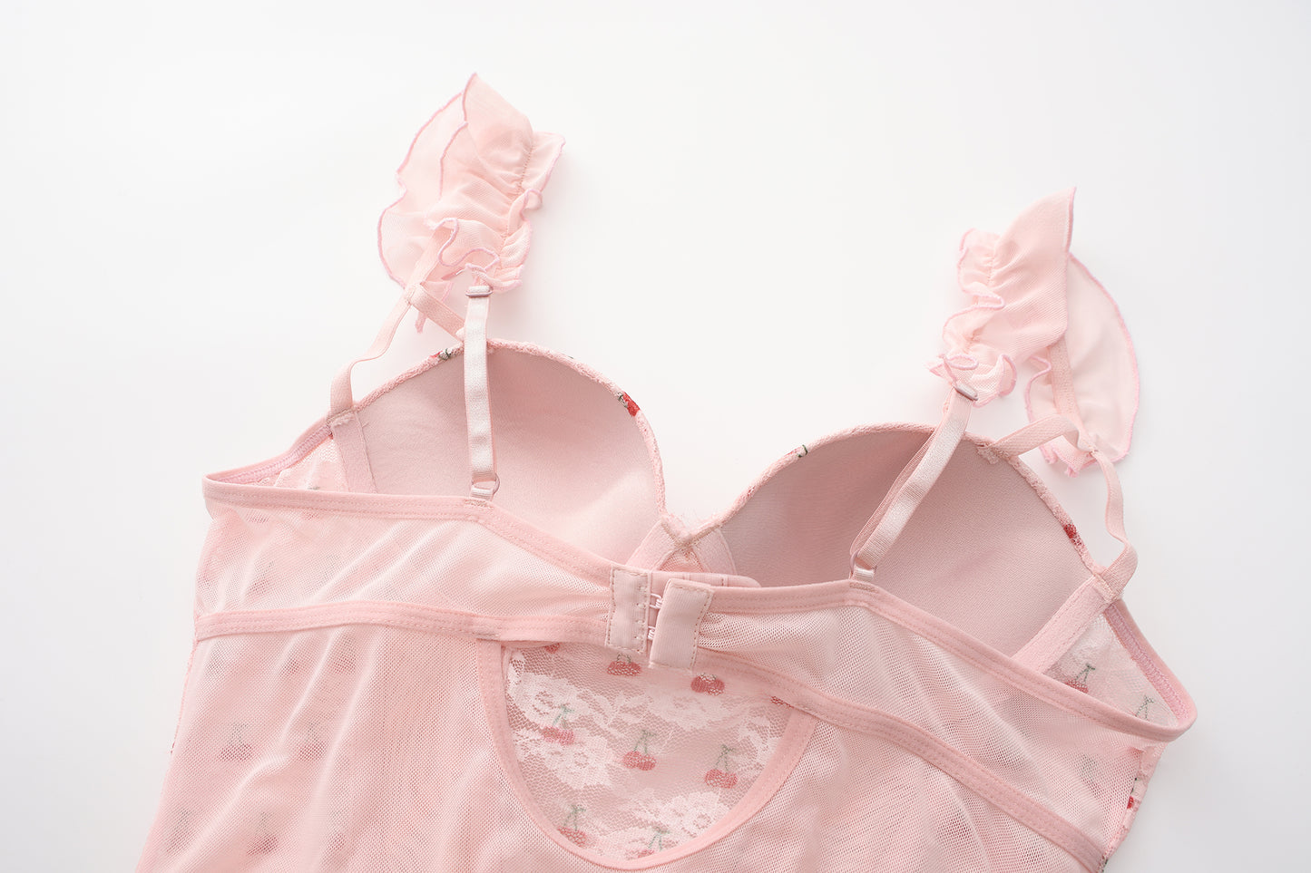 【pink】Avelisse Cherry Lace Corset Babydoll