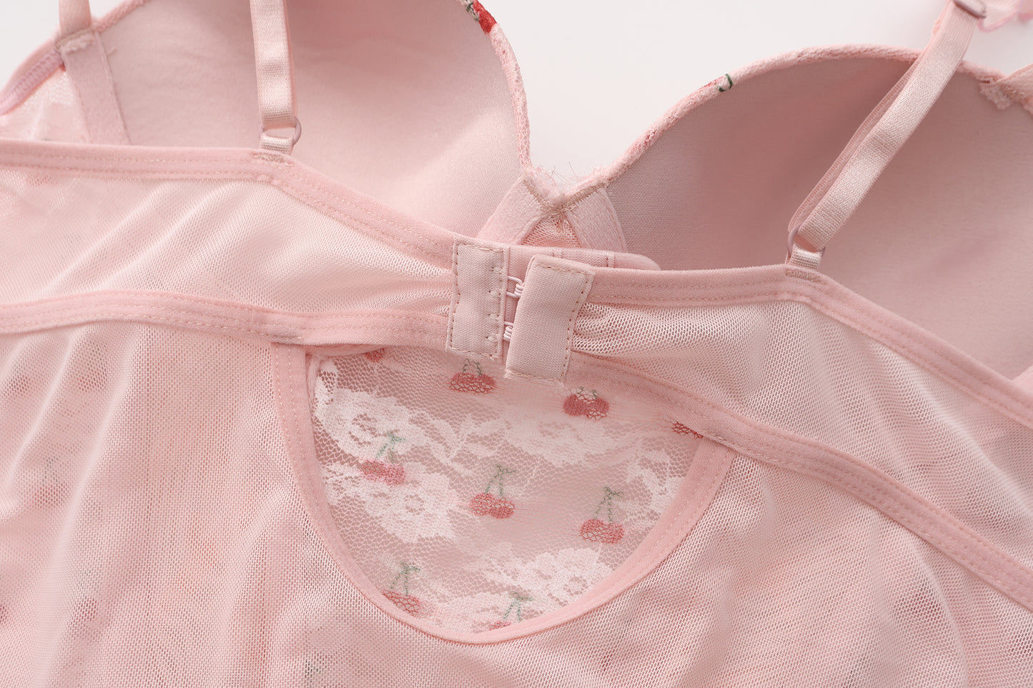 【pink】Avelisse Cherry Lace Corset Babydoll