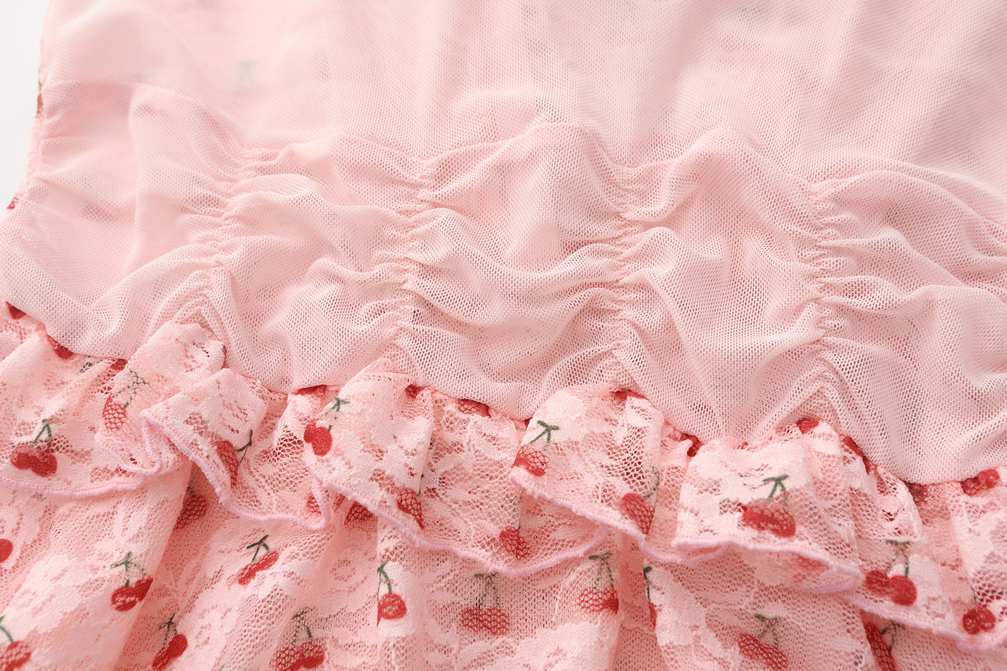 【pink】Avelisse Cherry Lace Corset Babydoll