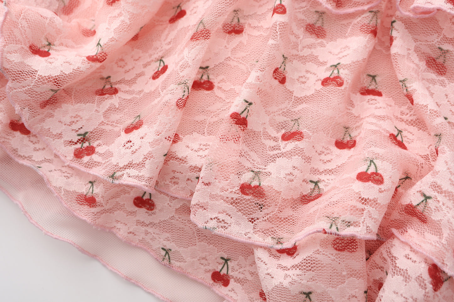 【pink】Avelisse Cherry Lace Corset Babydoll