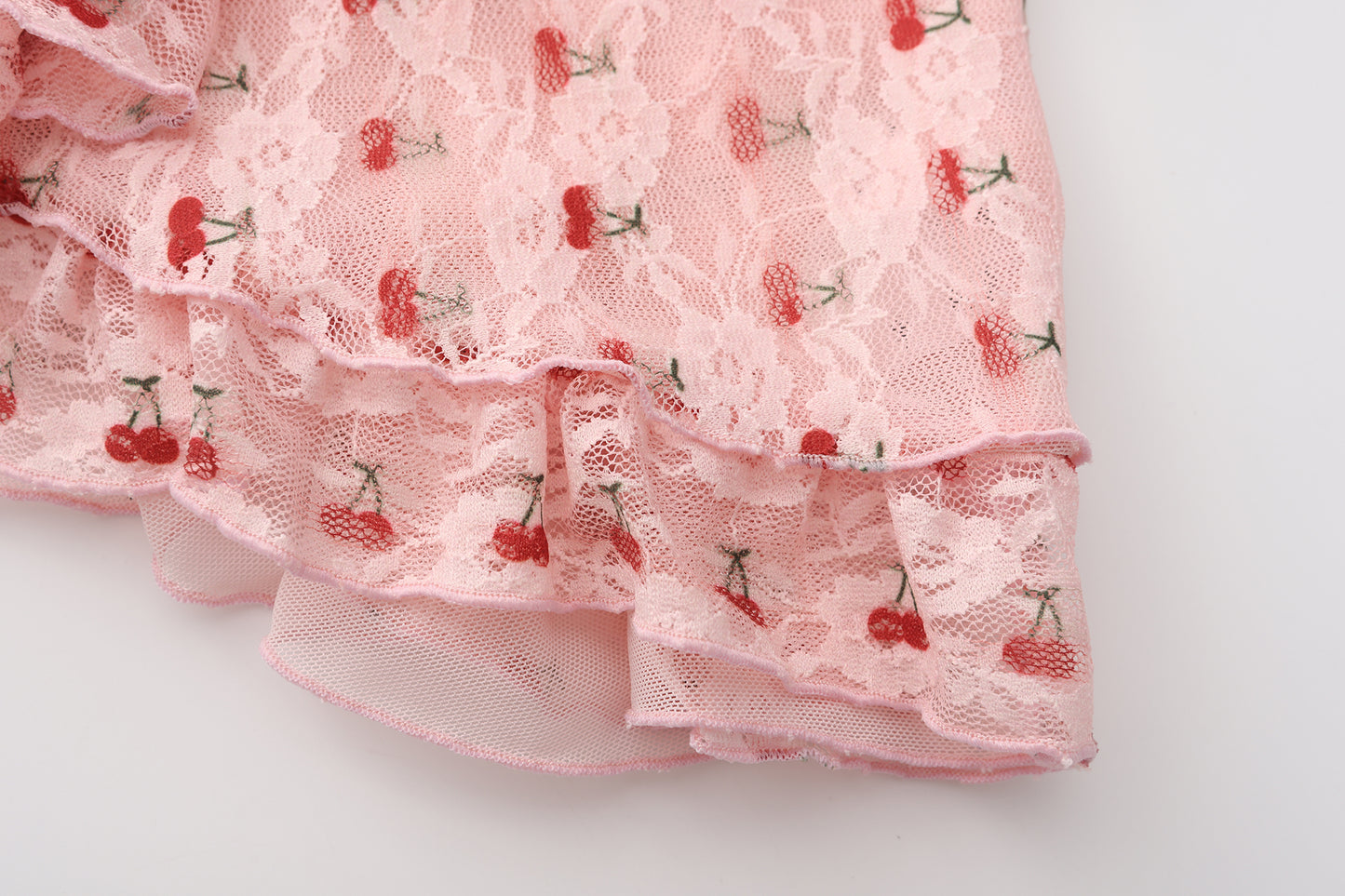 【pink】Avelisse Cherry Lace Corset Babydoll