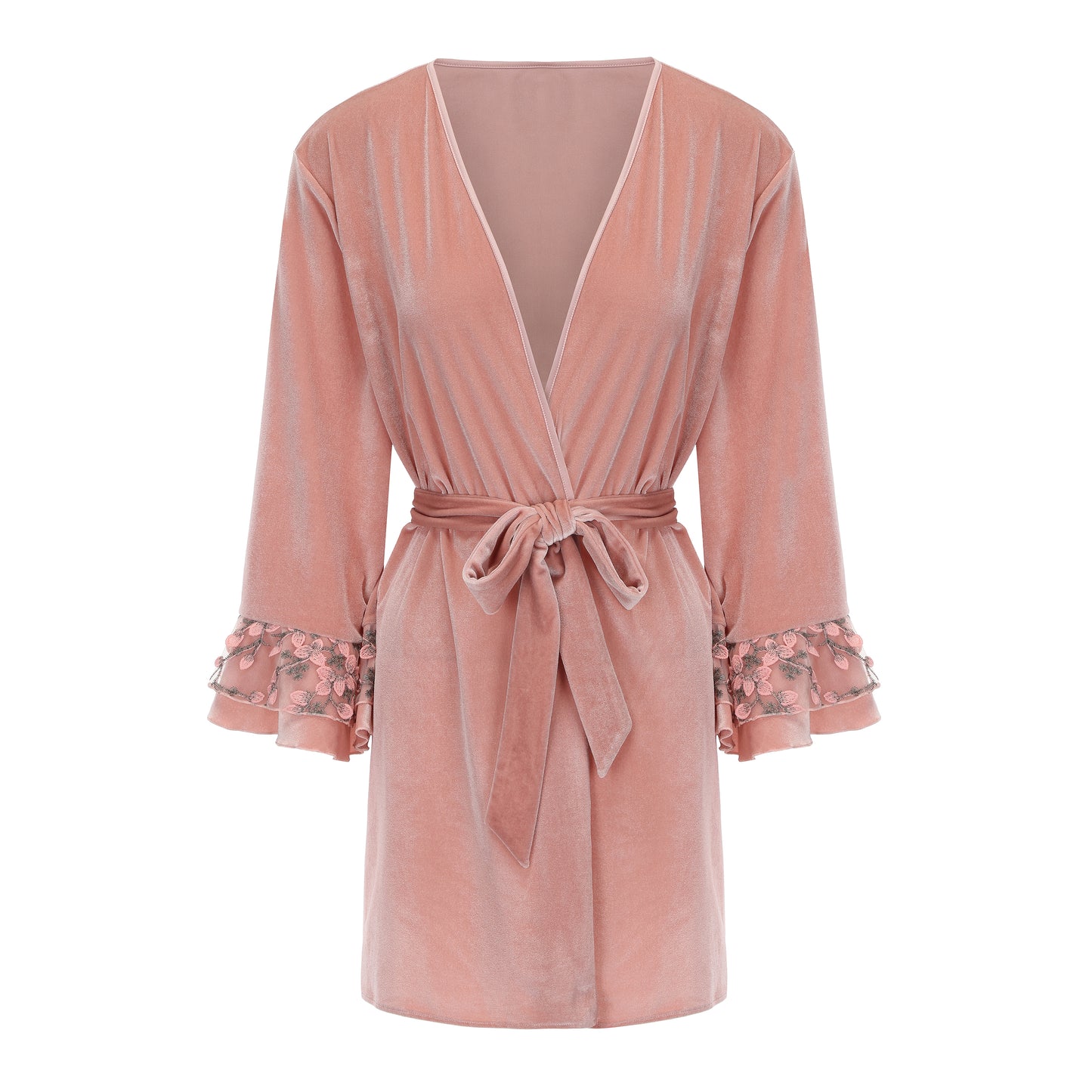 Avelisse Blush Velvet Floral Lace Babydoll Set with Robe